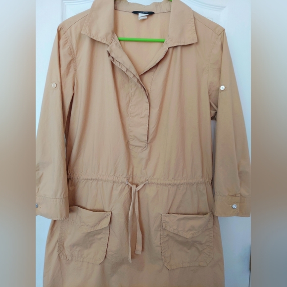 J. Crew Shirt-Dress, Khaki,  Drawstring, Pockets, Cotton, Lightweight. VGUC! - Picture 3 of 5